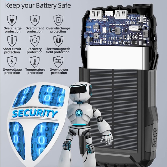 Solar Power Bank External Battery 5V 3.1A Qc 3.0 Fast Charger Flashlight (Black) - Picture 9 of 13